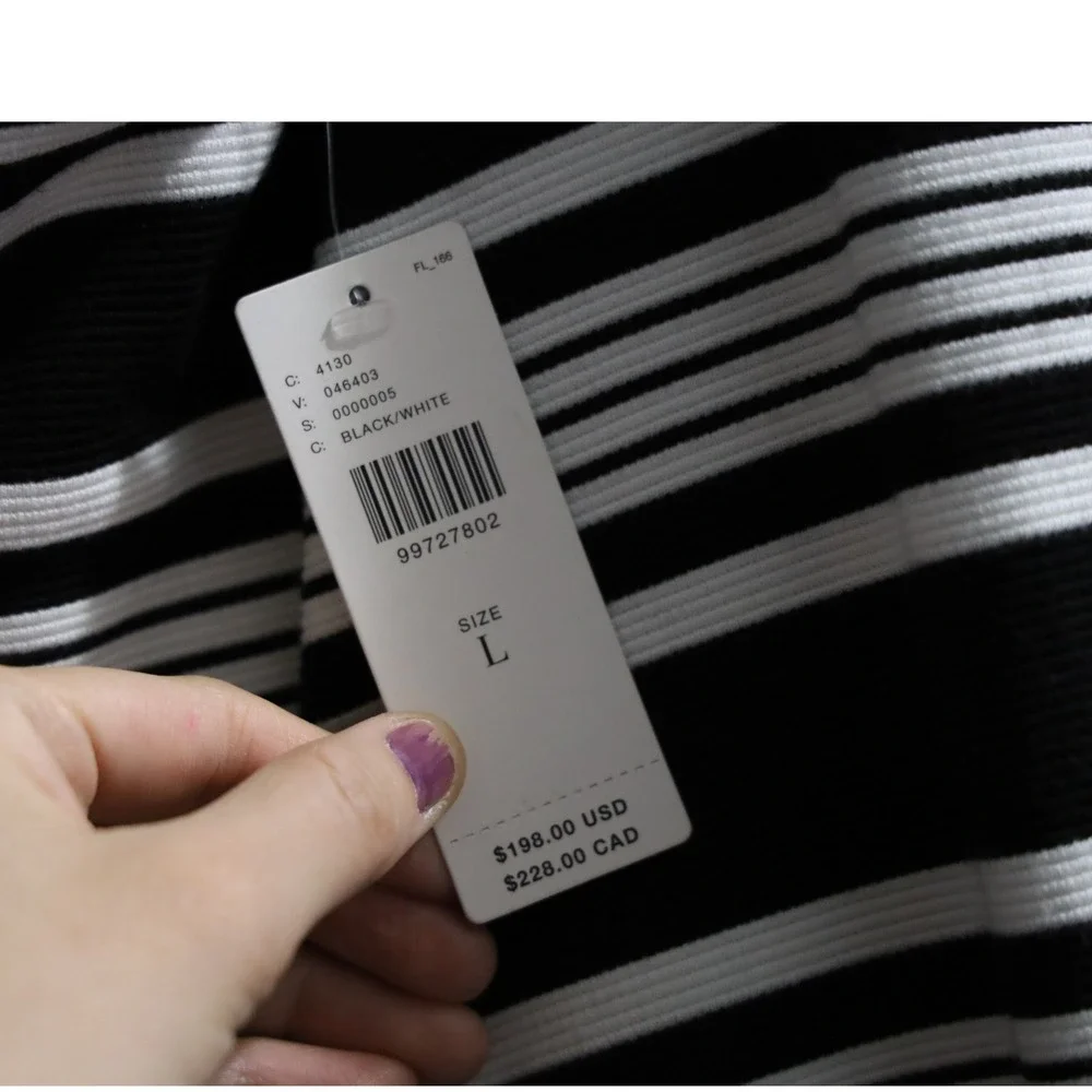 Hutch Black White Striped Bow Detail Mini Dress‎ Square Neck Size L NWT $198